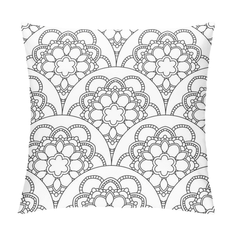 Personality  Abstract Mandala Fish Scale Seamless Pattern. Ornamental Tile, Mosaic Background. Floral Patchwork Infinity Card. Arabic, Indian, Ottoman Motifs. Vector Illustration.    Pillow Covers