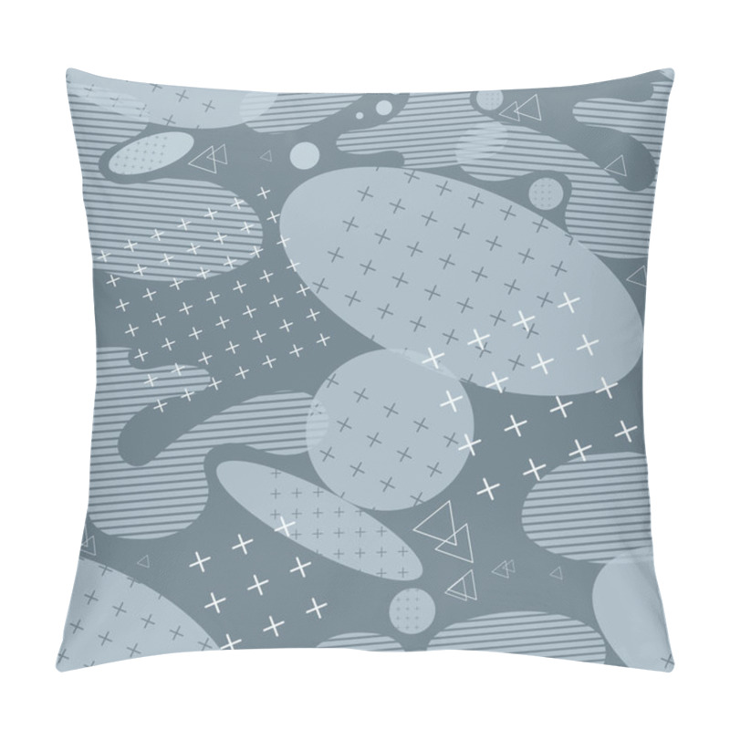 Personality  Gray Abstract Background, Pattern. Vector Overlay Of Design Elements. Monochrome Spotted Seamless Pattern, Geometric Irregular Shapes, Lines, Triangles And Pluses. Pillow Covers