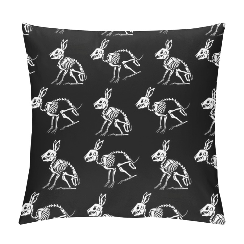 Personality  Seamless Pattern. White Skeletons Of Rabbits On A Black Background. Anatomy Of A Hare. Great For Printing On T-shirts, For Tattoos And More. Ideal For Decoration Of Halloween And The Day Of The Dead. Pillow Covers