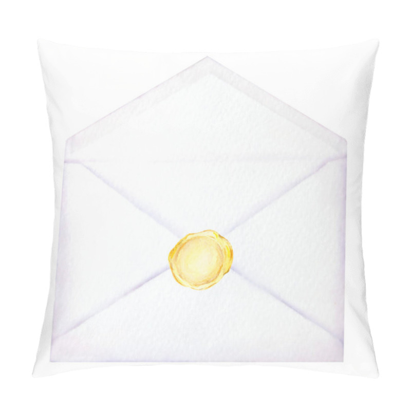 Personality  Watercolor Hand Drawn Illustration Of A White Envelope With A Gold Wax Seal Featuring A Heart Symbol. Perfect For Wedding Invitations, Romantic Messages, Love Letters, Greeting Cards, Valentines Day Pillow Covers