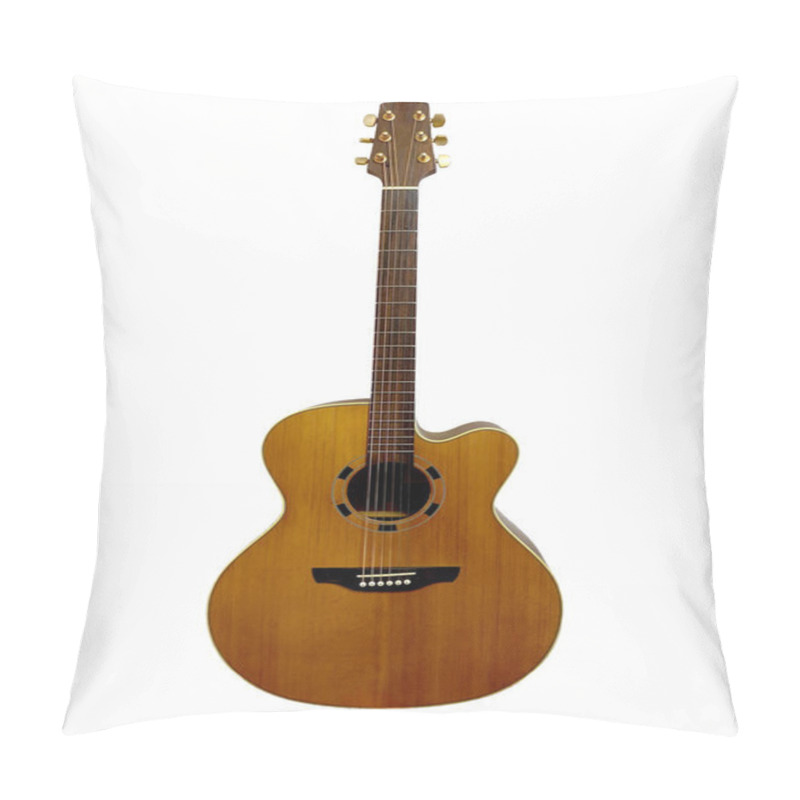 Personality  The Vertical Position Of Acoustic Guitar Isolated On White Background Pillow Covers