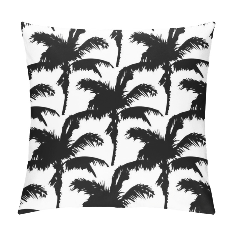 Personality  Black Vector Palm Trees. Hand Drawn Seamless Pattern. Summer  Tropical Palm Tree Leaves Seamless Pattern. Abstract Nature Background Pillow Covers