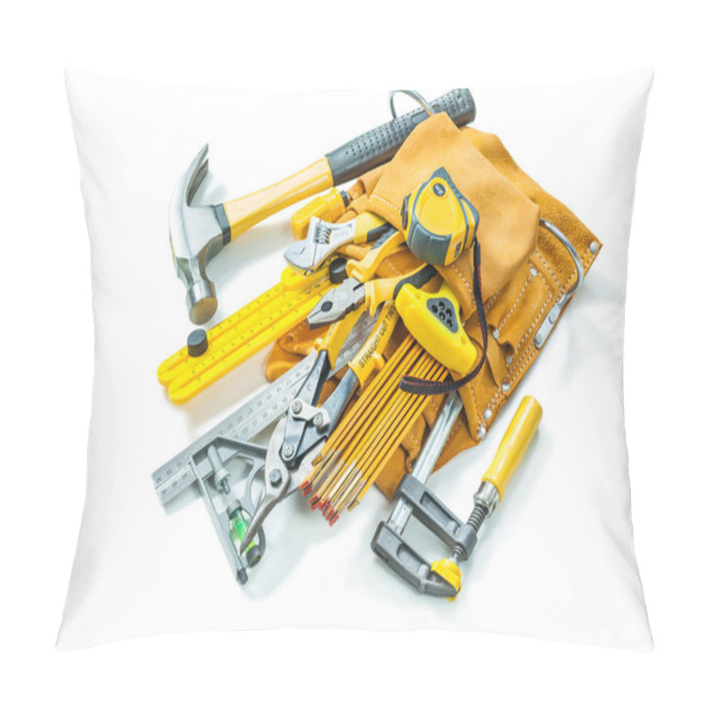 Personality  Tool Belt With Construction Tools Isolated On White Background Pillow Covers