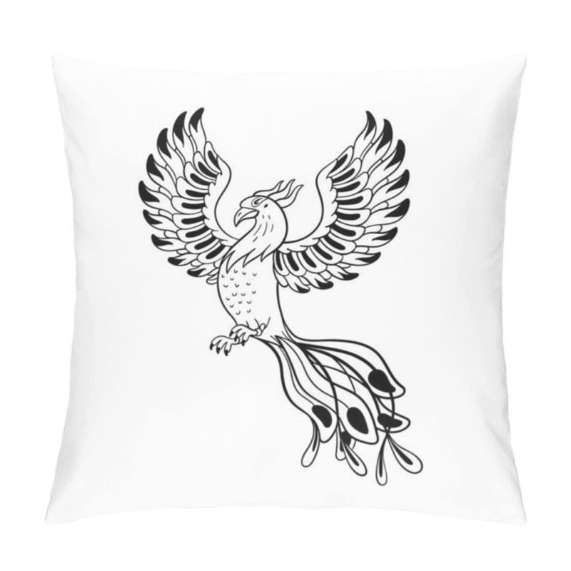 Personality  Magical Creatures Set. Mythological Bird - Phoenix. Doodle Style Black And White Vector Illustration Isolated On White Background. Tattoo Design Or Coloring Page, Line Art. Pillow Covers