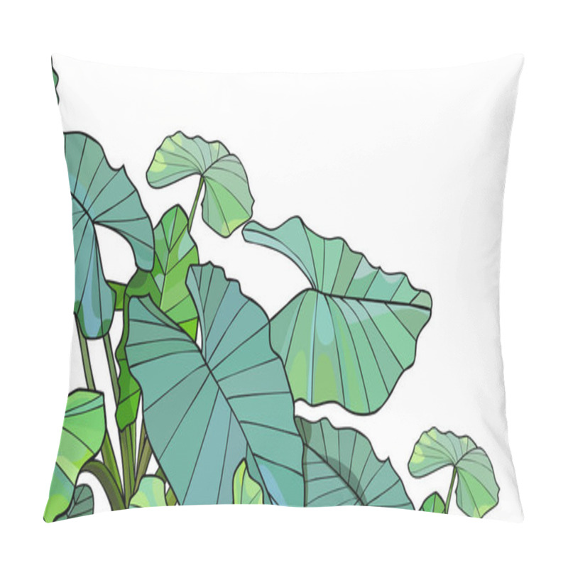 Personality  Green Tropical Plant Alocasia With Large Leaves On A White Background. Vector Image Pillow Covers