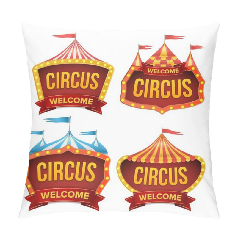 Personality  Circus Sign Set Vector. Night Carnival Sign. Circus Tent Poster. Carnival Light Bulb Frame. Flat Isolated Illustration Pillow Covers