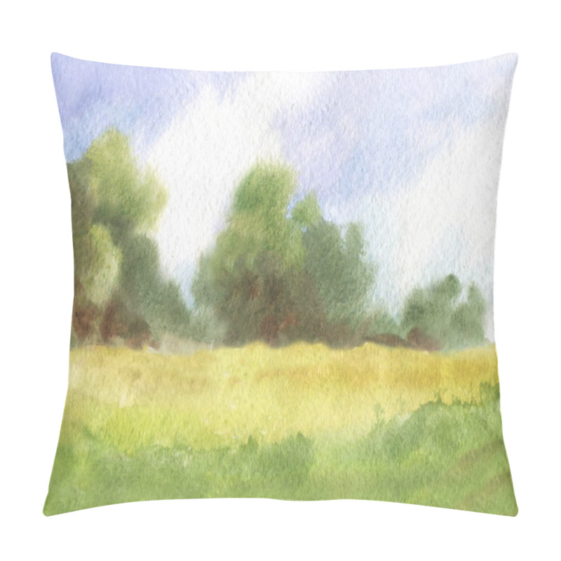 Personality  Watercolor Abstract Landscape With Sunlight, Green Grass And Trees. Hand Drawn Illustration Pillow Covers