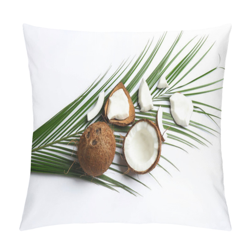 Personality  Creative Composition With Coconuts On White Background, Top View Pillow Covers