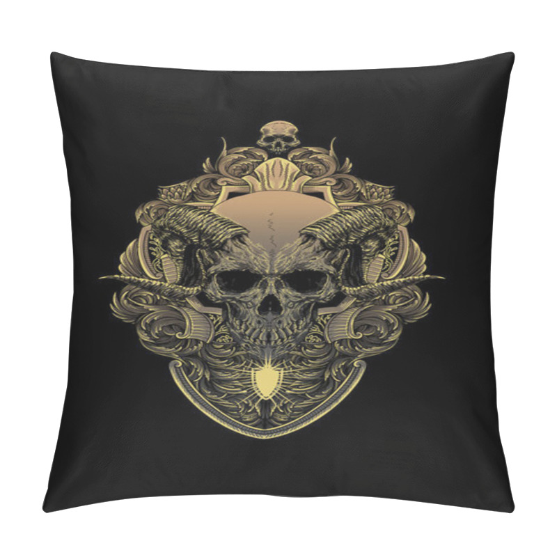 Personality  Skull With Ornament Vector Illustration Pillow Covers