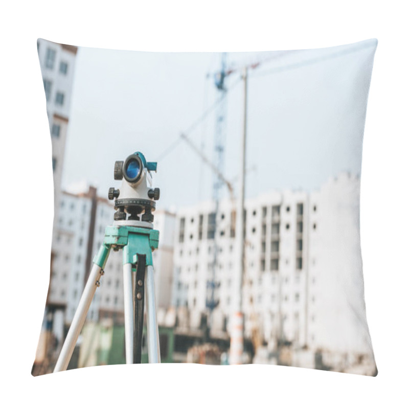 Personality  Digital Level On Tripod With Construction Site On Background Pillow Covers