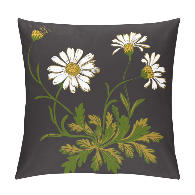 Personality  Hand Drawn Illustration Of Twig With Flowers And Leaves Baroque Vector. Cornflowers. Colorful Vegetable Ornament Vertical On Black Background Pillow Covers