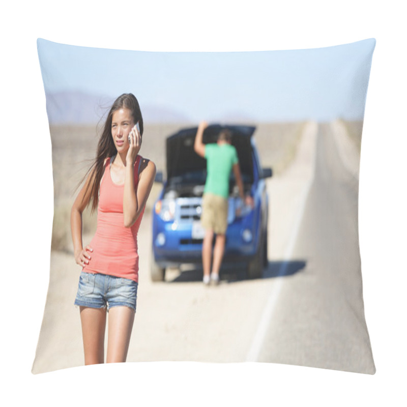 Personality  Car Breakdown - Woman Calling Auto Service Help Pillow Covers