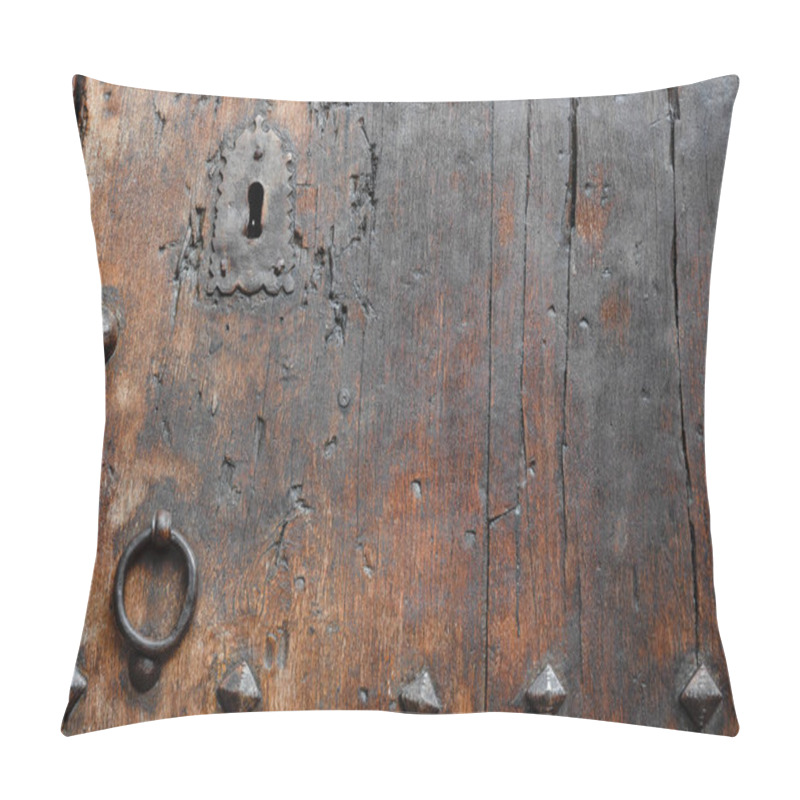 Personality  Antique Wooden Door Close-up  And Rusty Iron Knocker.  Pillow Covers