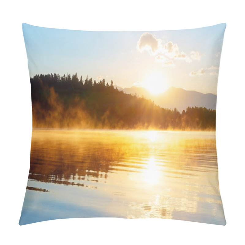 Personality  Beautiful Landscape With Mountains And Lake At Dawn In Golden Blue And Orange Tones. Slovakia, Central Europe, Region Liptov. Pillow Covers