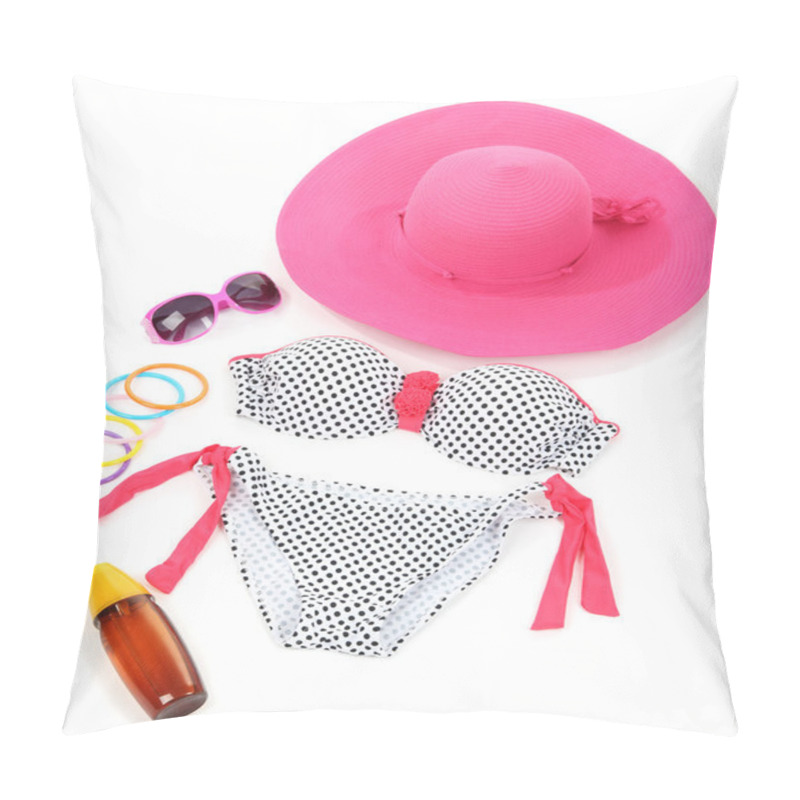 Personality  Swimsuit And Beach Items Isolated On White Pillow Covers