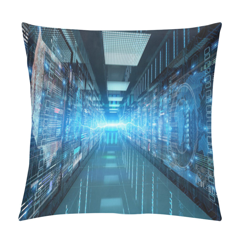 Personality  Servers Data Center Room With Storage Systems And Digital Graphs Pillow Covers