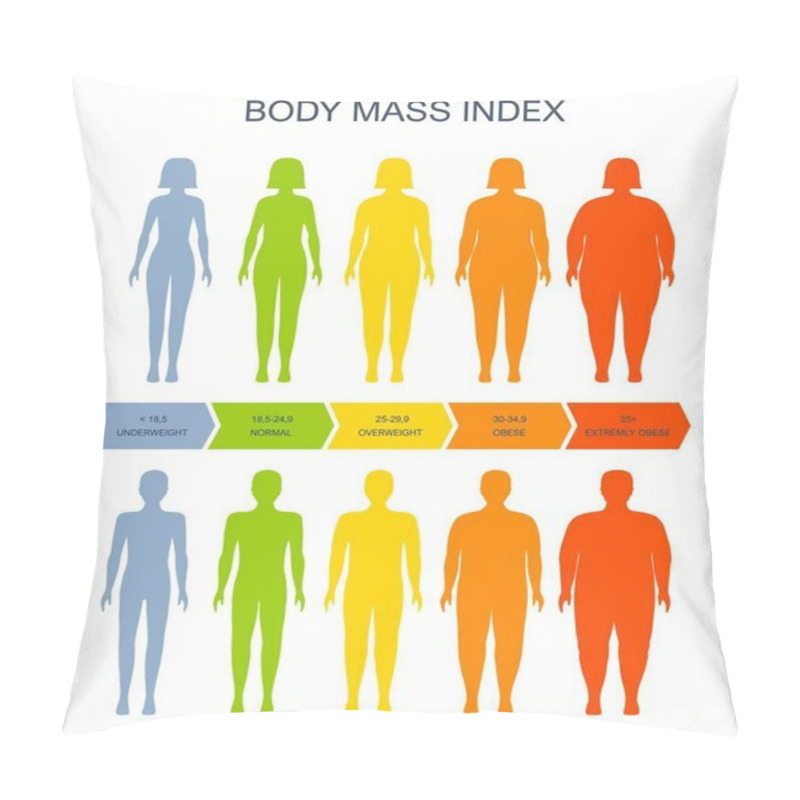 Personality  Body Mass Index Chart, Man And Woman Silhouette, Vector BMI Scale Of Health, Obesity And Overweight. Body Mass Index Infographic On Female And Male Fat Obese Weight And Underweight BMI Scale Pillow Covers