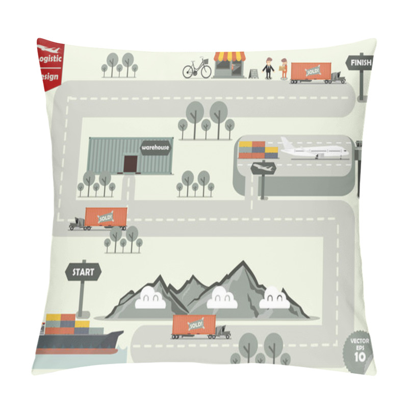 Personality  Vector Illustration Of Logistics Concept Design, Shipping On-time Delivery To Customer By Cargo Plane Vessel And Cargo Truck Pillow Covers