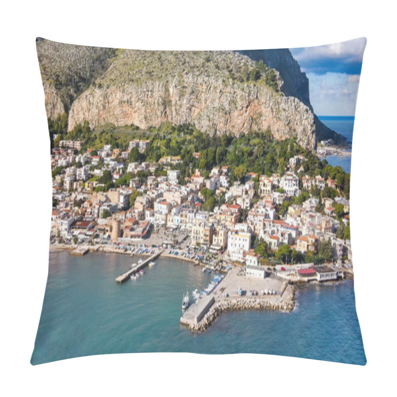 Personality  Beach Of Mondello In Palermo, Italy. Aerial View From Drone. Pillow Covers