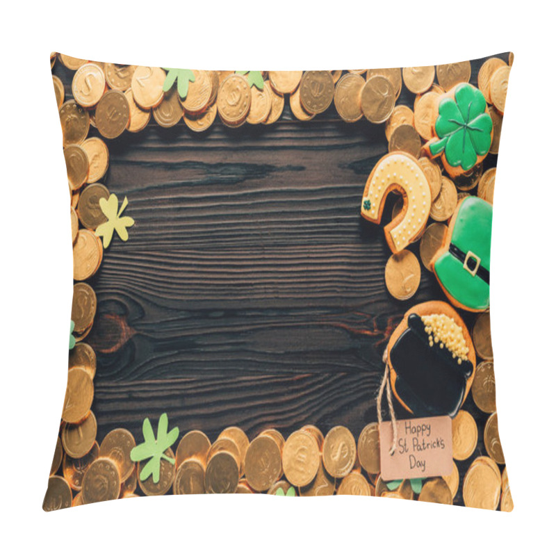 Personality  Top View Of Golden Coins And Icing Cookies On Table, St Patricks Day Concept Pillow Covers