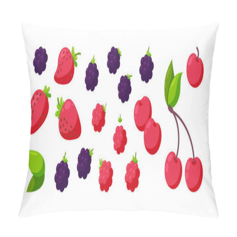 Personality  Berries Isolated In White Background. Juicy Cherry, Raspberry, Blackberry And Strawberry. Square Design For Banners. Vector Illustration Pillow Covers