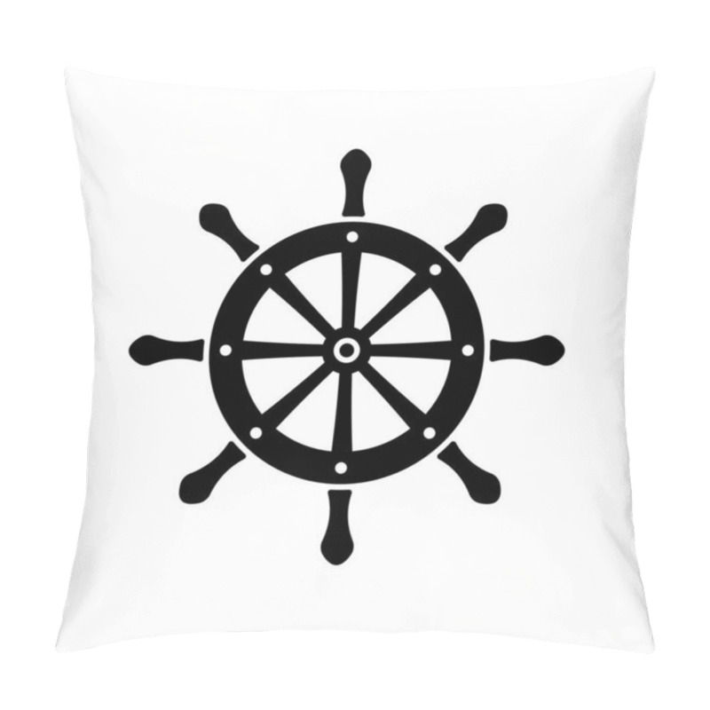 Personality  Ship Helm Icon. Nautical Steering Wheel To Control Cruise And Sailing Ship With Navigation In Retro Vector Design Pillow Covers