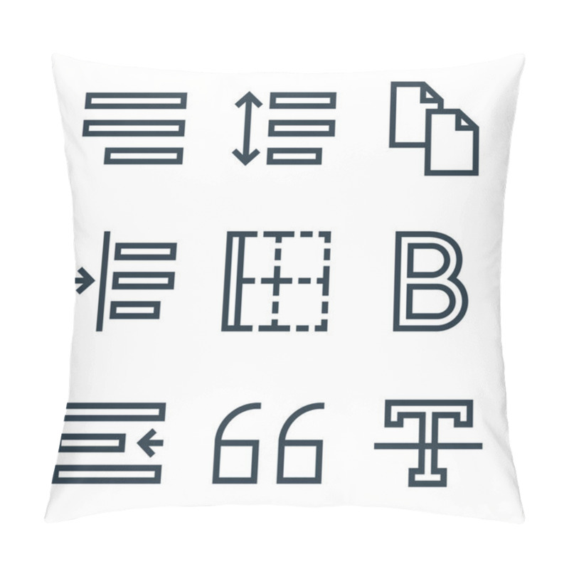 Personality  Text Editor Line Icons. Linear Set. Quality Vector Line Set Such As Clear Format, Quote, Left Indent, Bold, Border, Indent, Copy, Line Spacing Pillow Covers