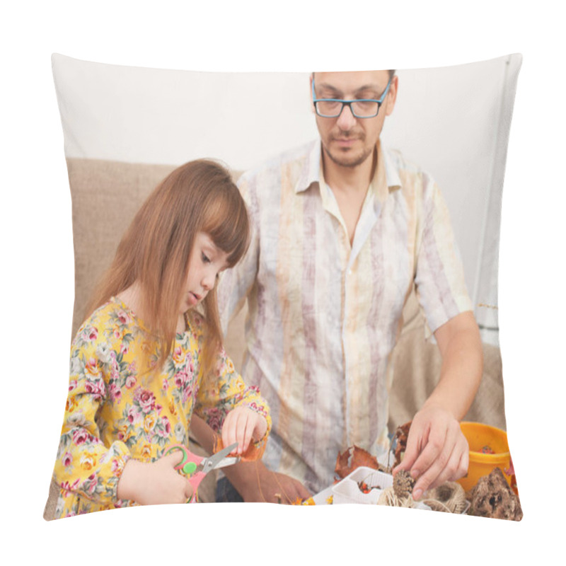 Personality  Dad And Daughter Doing Crafts From Natural Materials Pillow Covers