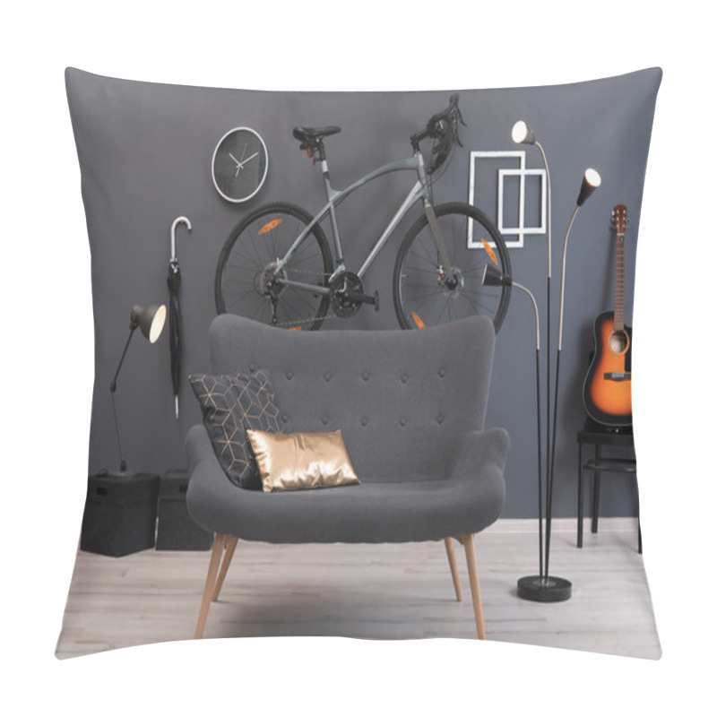 Personality  Stylish Room Interior With Bicycle And Sofa Pillow Covers