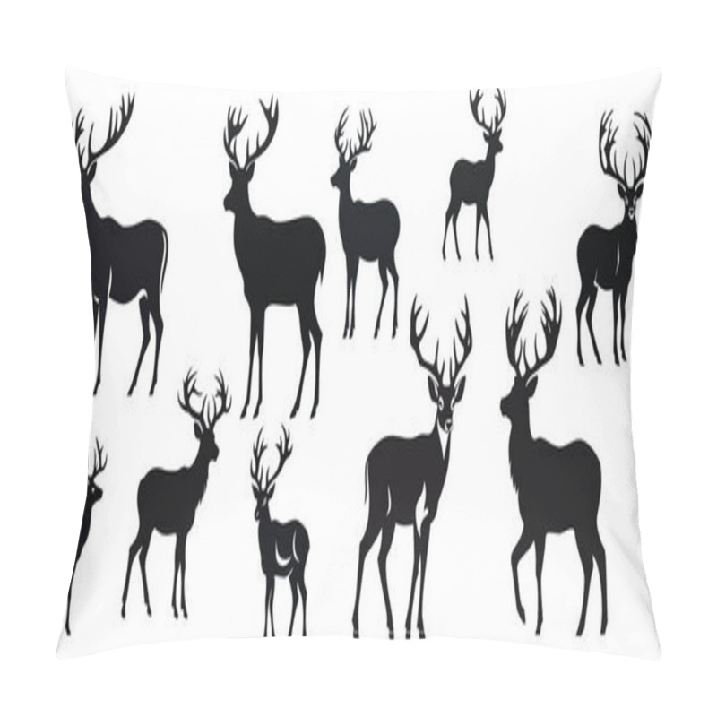 Personality  Set Of Wild Deer Silhouettes In Flat Style Isolated On White Background. Vector Illustration Pillow Covers