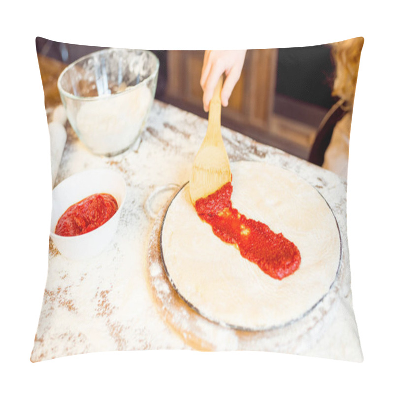 Personality  Girl Putting Sauce On Dough Pillow Covers