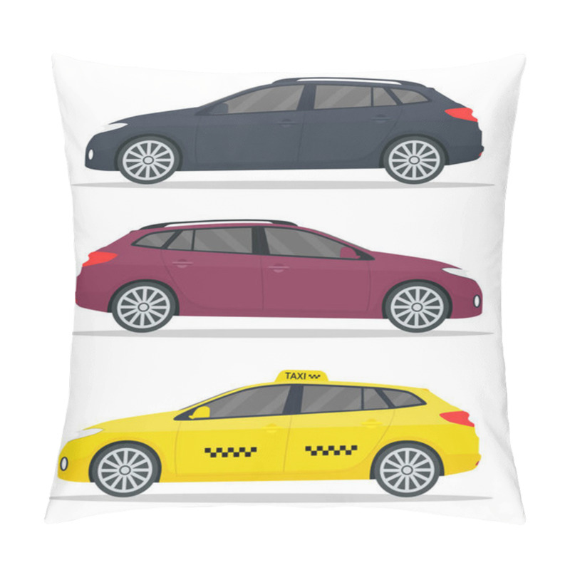 Personality  Car Wagon Mockup. Yellow Taxi Mockup. Realistic Cars With Shadows Isolated On White Background. Wagon, Hatchback, Suv, Combi, Sedan Are Types Auto. Vehicles For Taxi, Business And Commercial. Vector. Pillow Covers