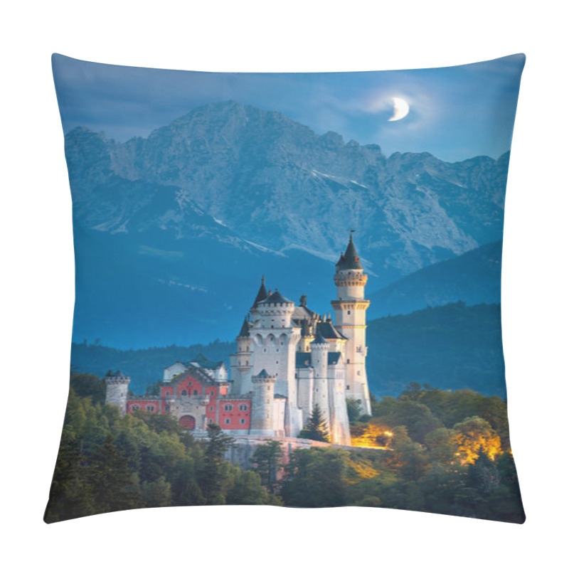 Personality  Famous Neuschwanstein Castle At Night With Moon And Illumination Pillow Covers