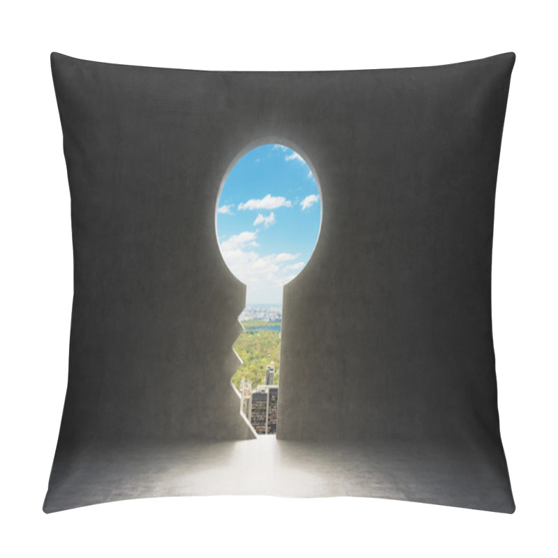 Personality  A Keyhole In The Concrete Wall. New York City View In The Hole. Pillow Covers