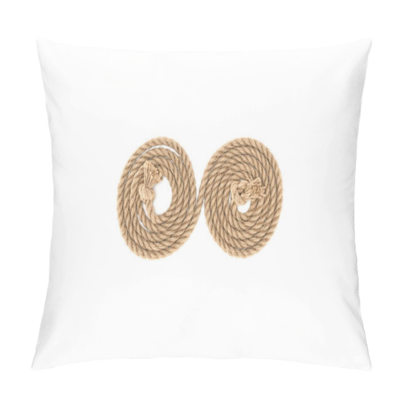 Personality  Top View Of Arranged Brown Marine Rope With Knots Isolated On White Pillow Covers