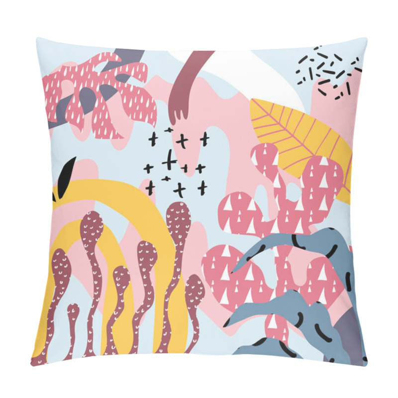 Personality  Creative Doodle Collage Art With Plants And Corals Shapes And Different Textures. Vector Artwork Pillow Covers