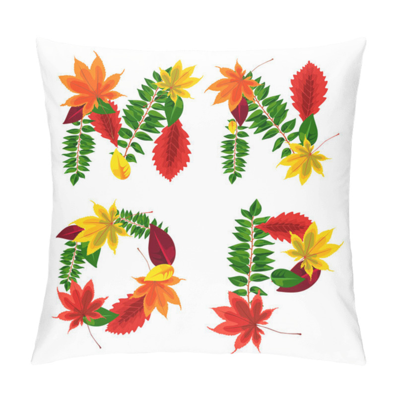 Personality  Set Of Autumn Letters Composed Of Beautiful Red, Yellow, Green And Orange Leaves. Autumn Alphabet. M, N, O, P. Set Autumn Letters. Letters From The Leaves. Pillow Covers