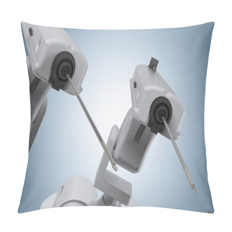 Personality  3d Rendering Robot Surgery Machine On Blue Backgroun Pillow Covers