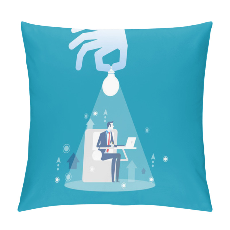 Personality  Businessmen Working. Hand Holding Businessman And Lighting. Conc Pillow Covers