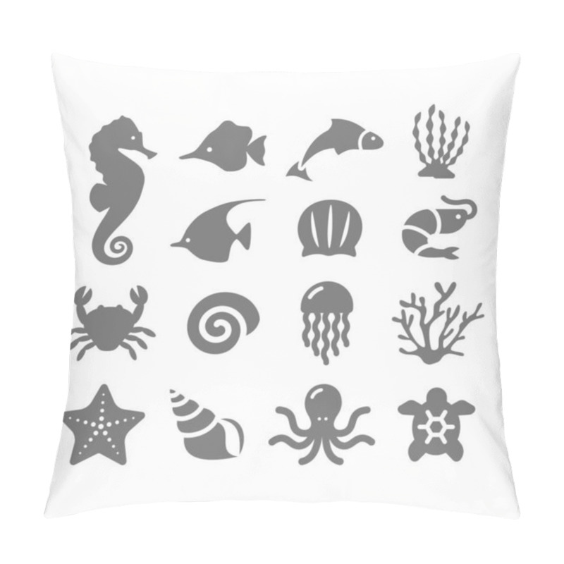 Personality  Marine Or Sea Life, Octopus And Sea Horse Vector Icons. Fish, Shell And Jellyfish Icon Set. Pillow Covers