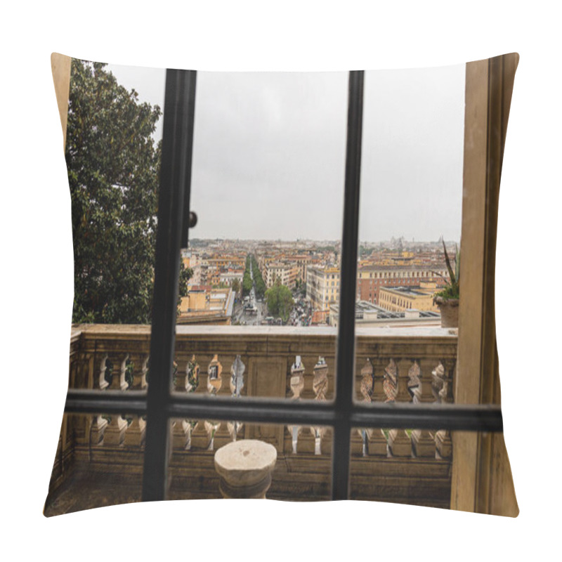 Personality  Old Concrete Balcony Behind Window In Rome, Italy Pillow Covers