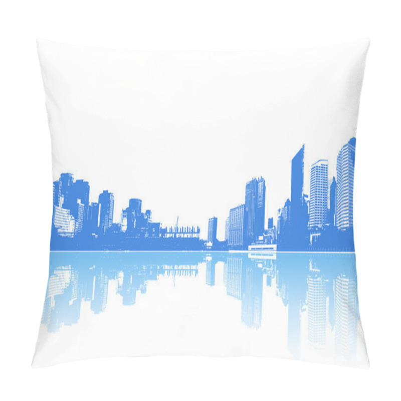 Personality  Panorama Of City With Reflection. Vector Art. Pillow Covers