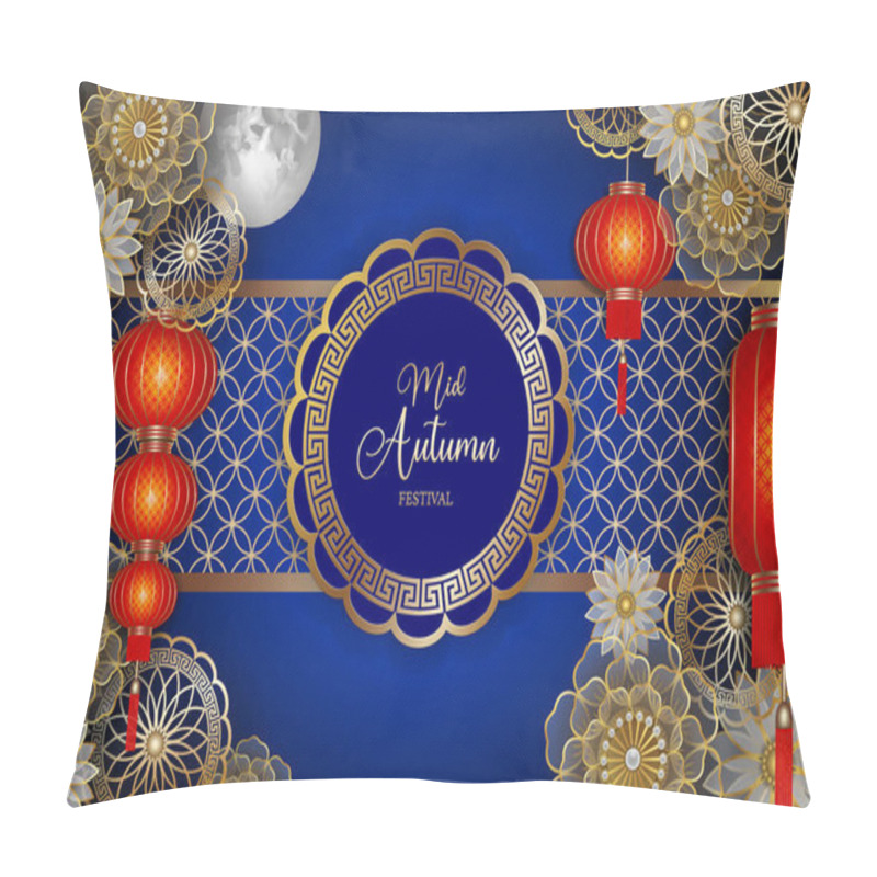 Personality  Chinese Mid Autumn Festival Background With Red Lanterns And Golden Flowers Pillow Covers