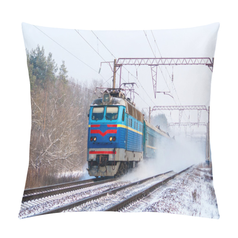 Personality  Passenger Train Rapidly Moving Along The Snow Track Pillow Covers