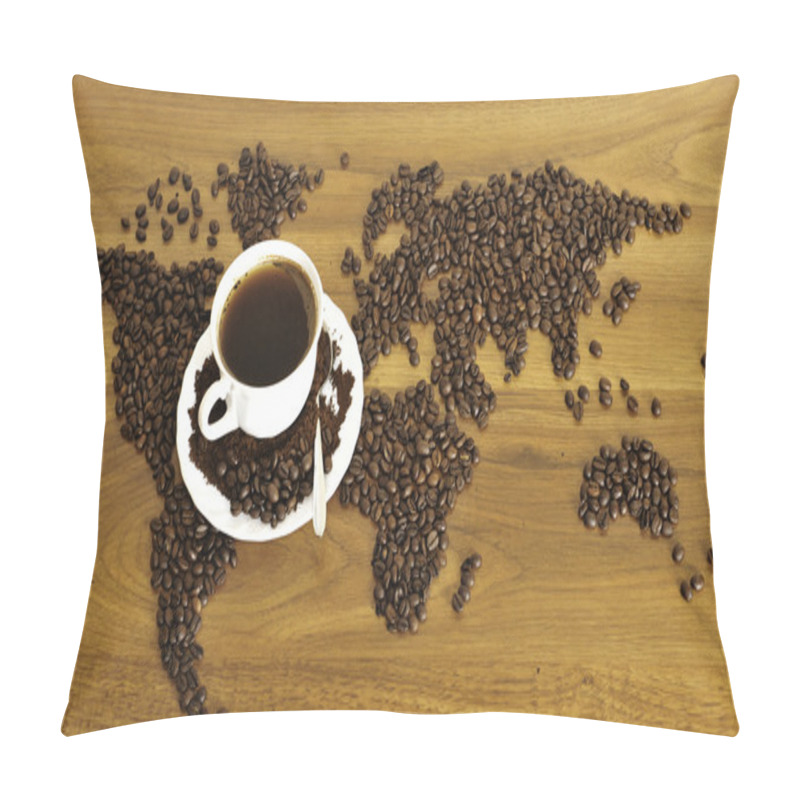 Personality  Dramatic Photo Of World Map Made Of Coffee Beans. Pillow Covers