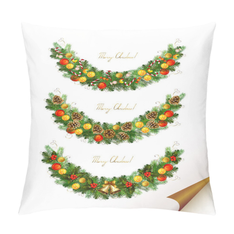 Personality  Christmas Vector Set Of Three Garland With Fir Tree , Evening Balls And New Year’s Bells Pillow Covers