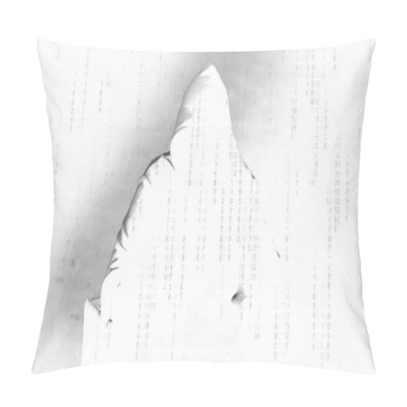 Personality  Man Sitting In A Hood With His Face Hidden, Anonymous Hacker Conceptual Background Pillow Covers