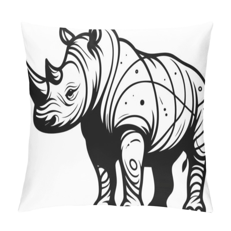 Personality  Detailed Line Art Illustration Of A Rhinoceros In Natural Habitat Pillow Covers