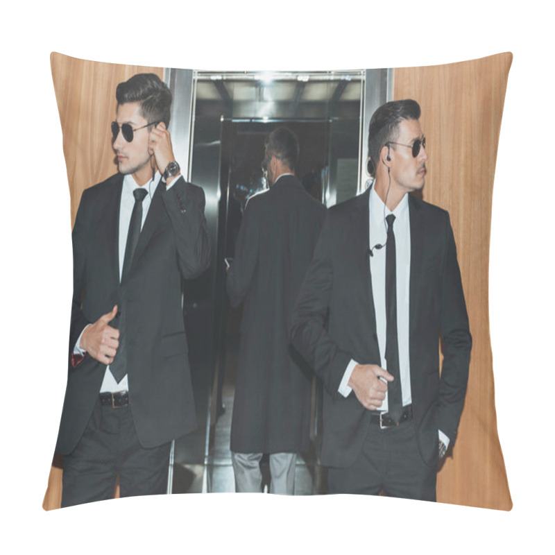 Personality  Bodyguards Reviewing Territory When Businessman Standing In Elevator  Pillow Covers