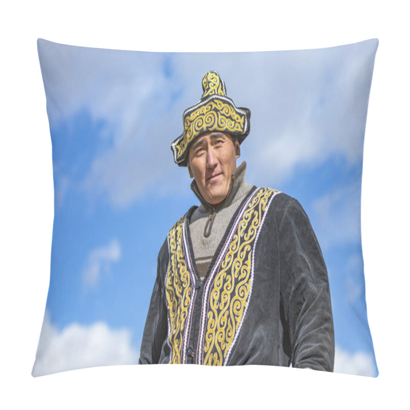 Personality  Bayan Ulgii, Mongolia, 3rd October 2015: Kazakh Man In Traditional Overcoat And Hat Pillow Covers